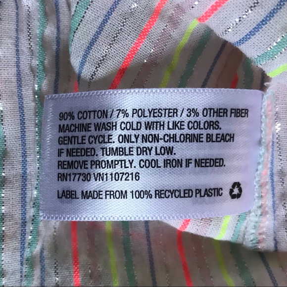 A NEW DAY Seersucker Ruffle Bell Sleeve Metallic Sparkle Neon Striped Blouse - Picture 9 of 9